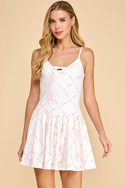 CD05334-Motion Bow Detail Hidden Pockets Athleisure Dress