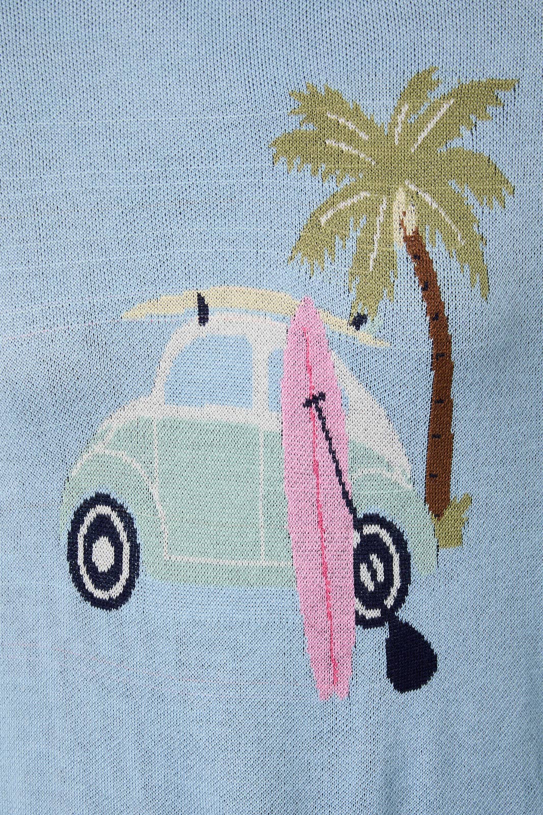 ROUND ROLL UP NECK & SLEEVE "SURF CAR" GRAPHIC SWEATER