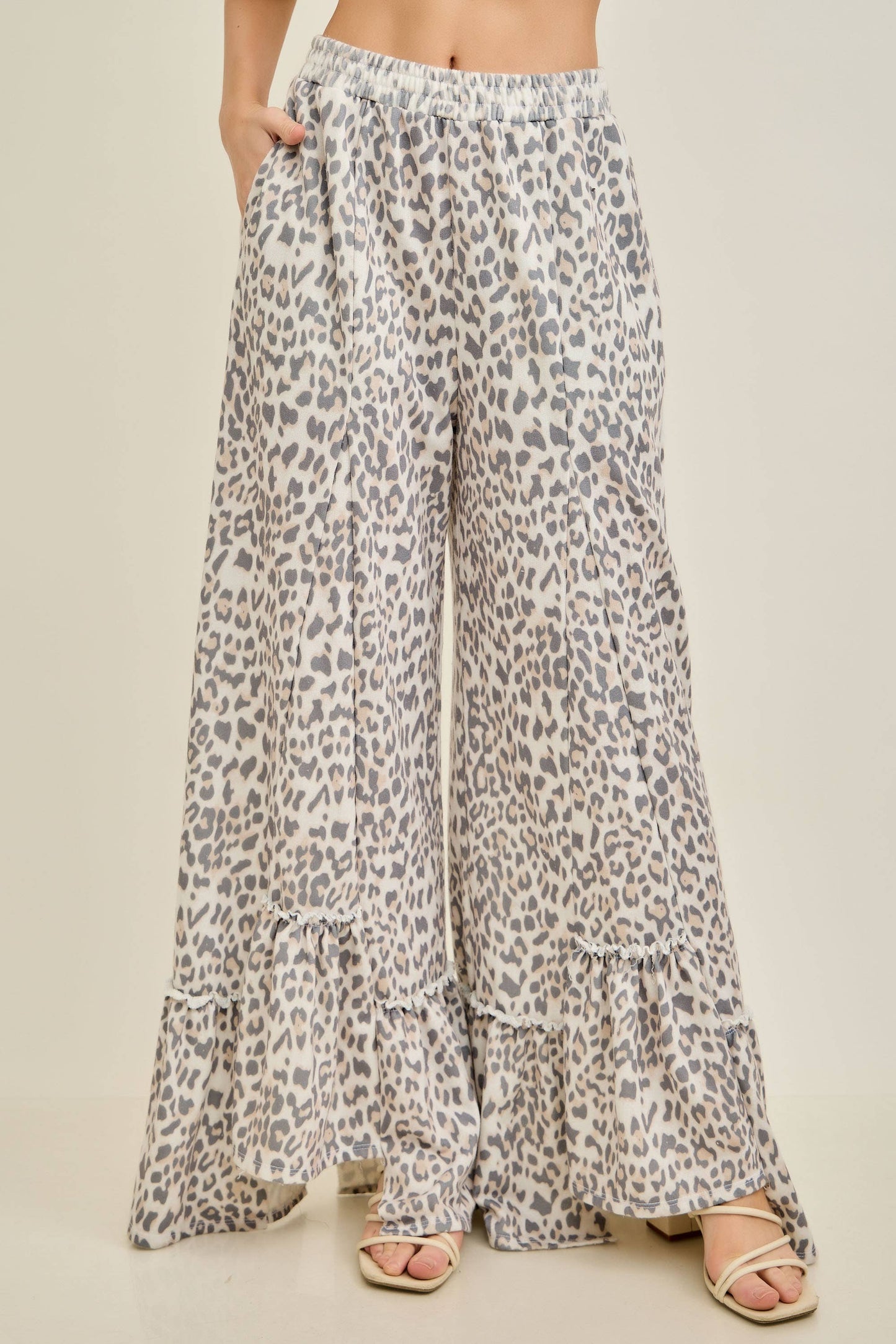 Animal Leopard Cheetah print Tiered Skirt Pants - CREAM or MOCHA