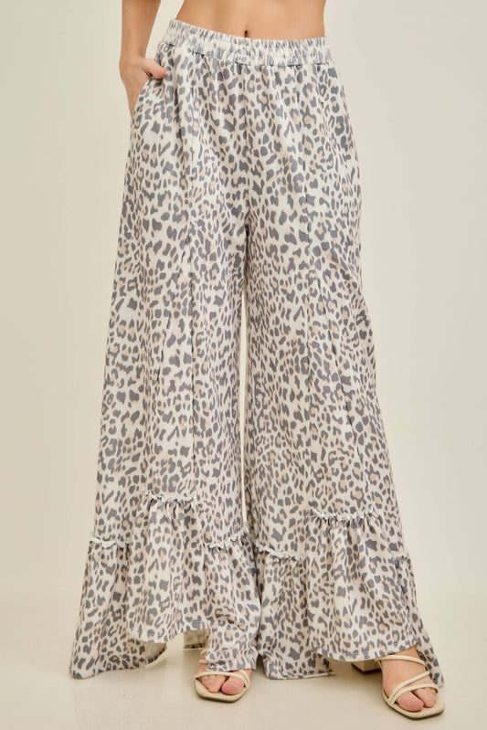 Animal Leopard Cheetah print Tiered Skirt Pants - CREAM or MOCHA
