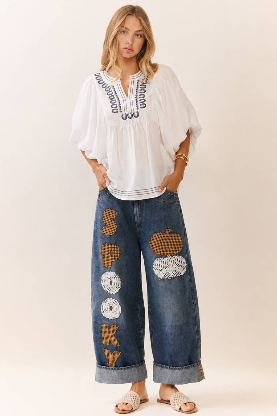 OCT 1ST SHIP SPOOKY Barrel Denim Jean: WASHED BLUE DENIM
