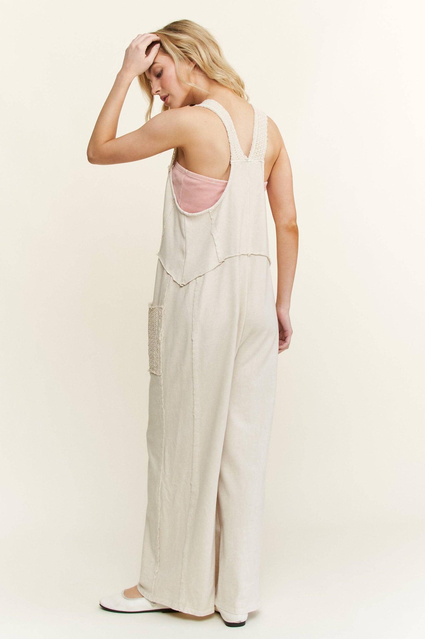 Mineral Washed Lace Boho Jumpsuits HJ6452