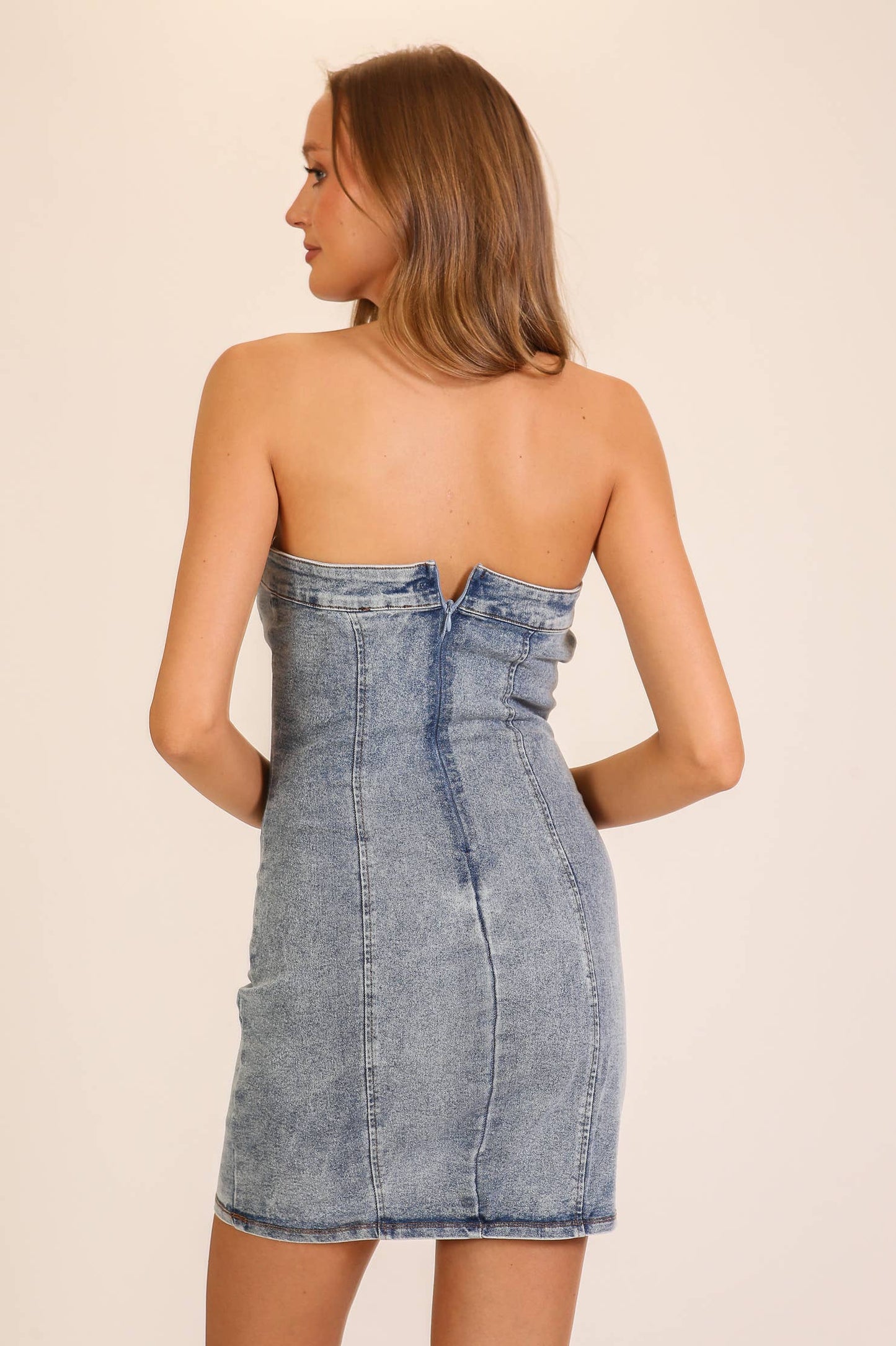 Lace-Up Stretch Denim Mini Dress: Medium Denim