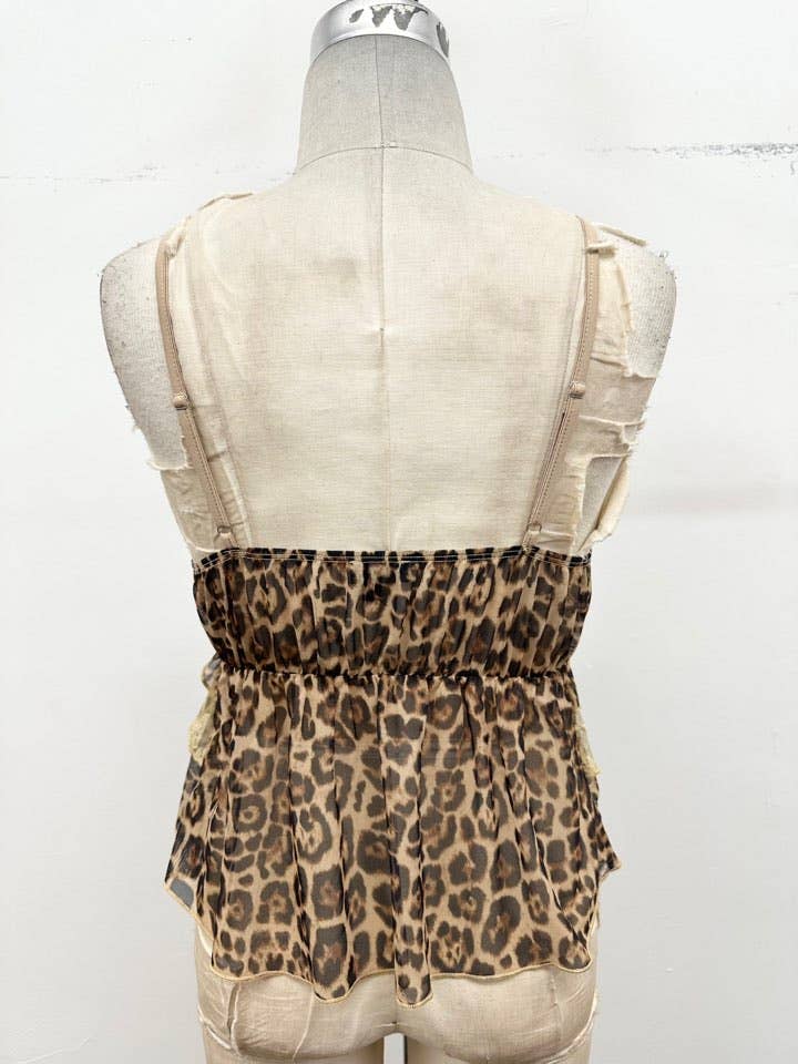 AUGUST SHIP Wild Romance Lace Leopard Peplum Cami : Leopard