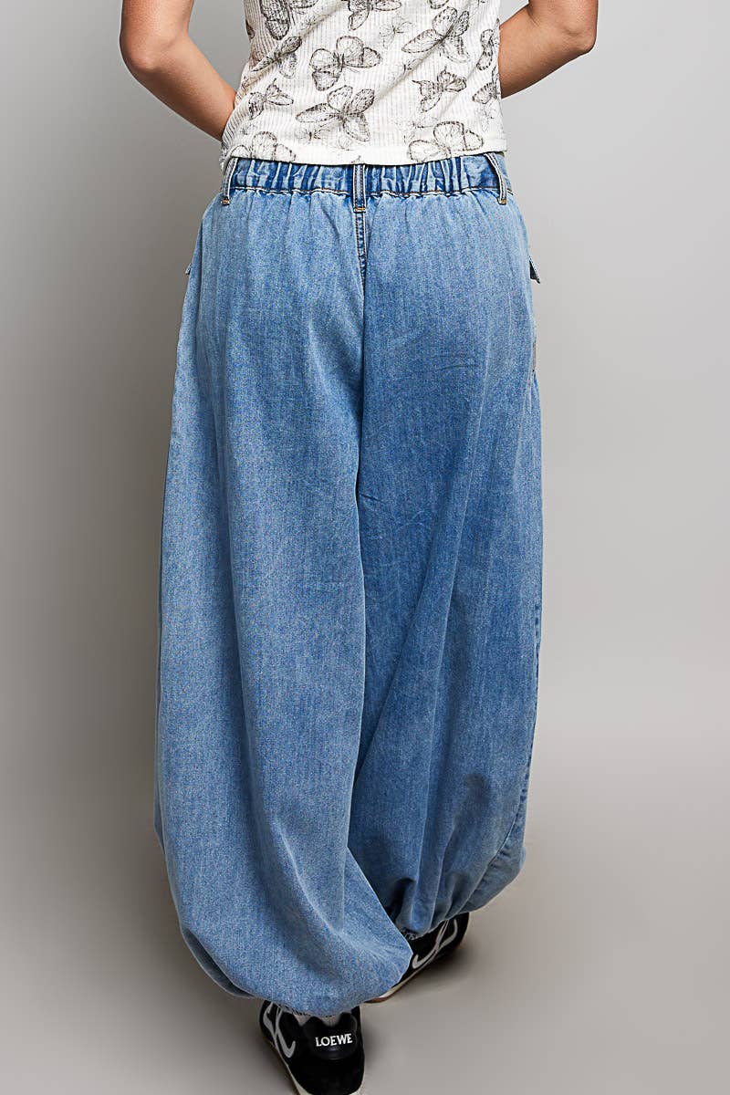 JUNE SHIP POL High-Rise Floral Metal Button Shirring Detail Jogger Pants