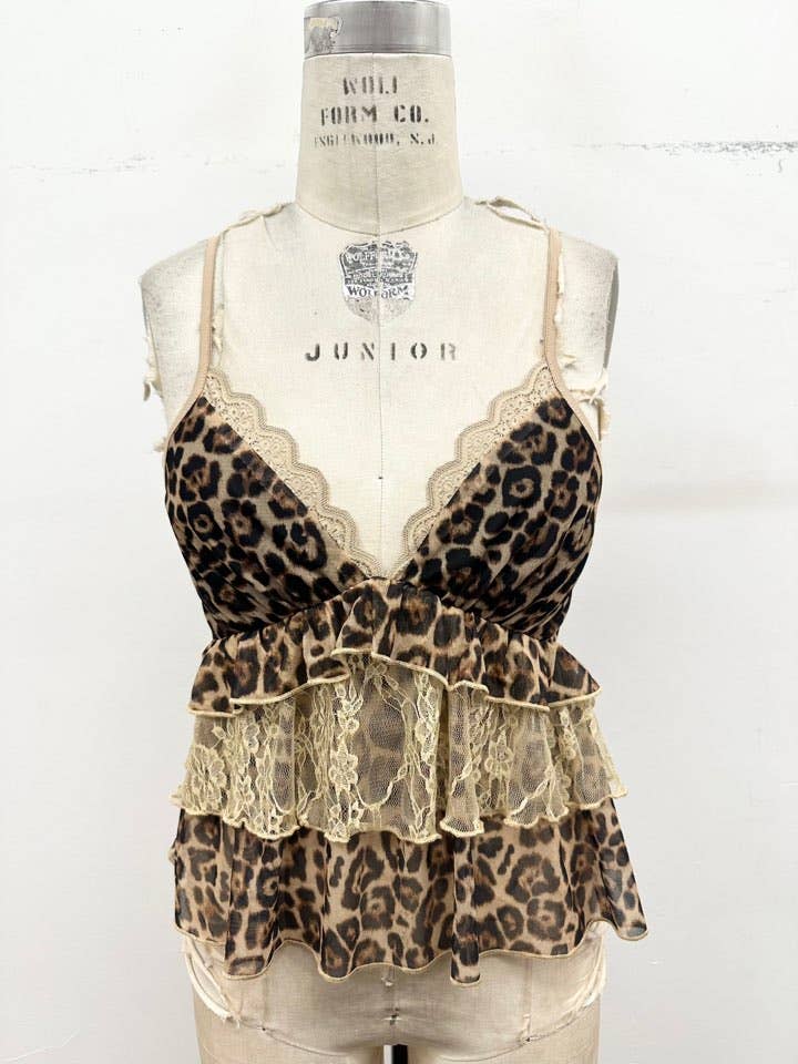 AUGUST SHIP Wild Romance Lace Leopard Peplum Cami : Leopard