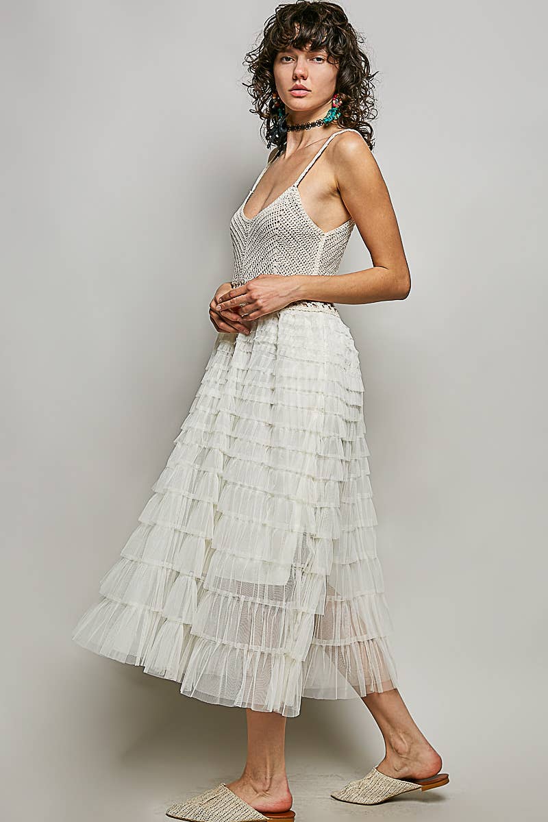 JUNE Ship - POL Round neck sleeveless crochet lace ruffle dress