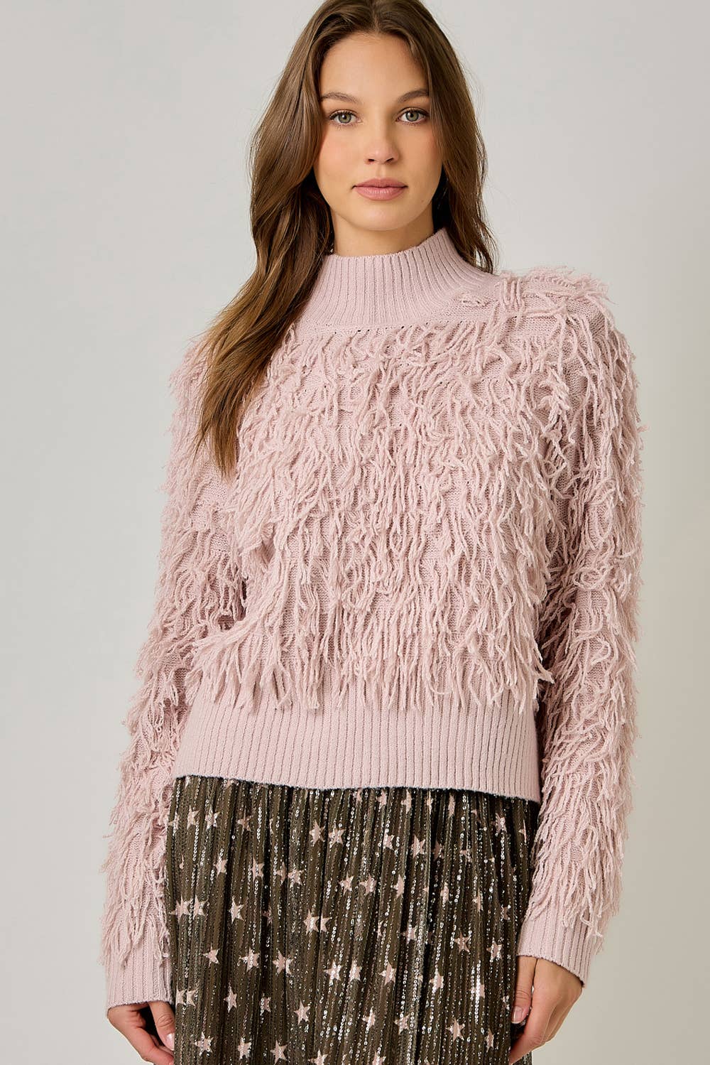 61640 Shaggy Knit Pullover Sweater: Ivory
