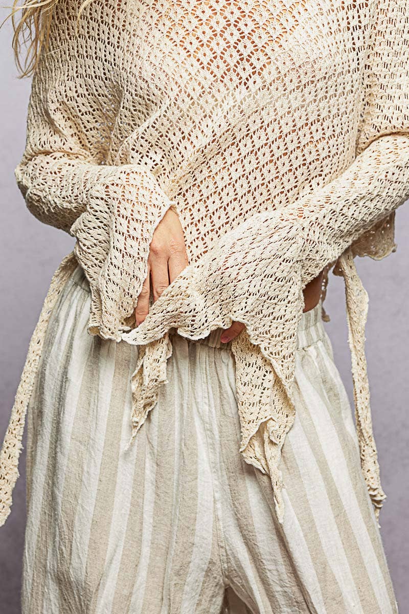 Round Neck Crochet Raw Edge Solid Knit Top