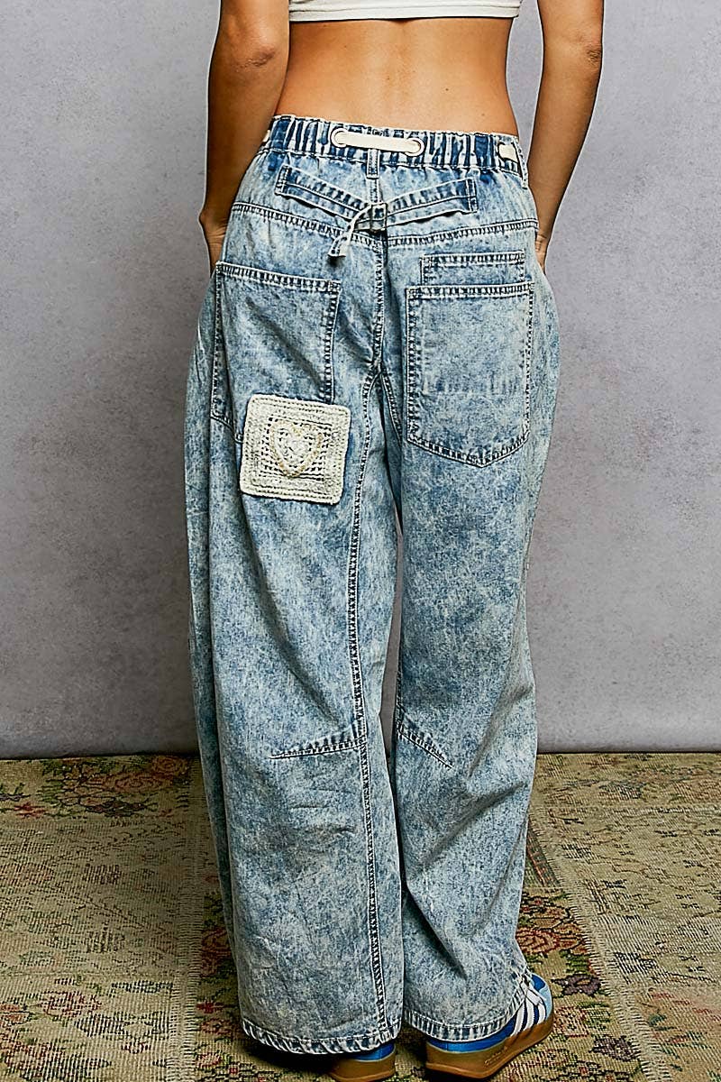 Twill Denim Patchwork Straight Pants