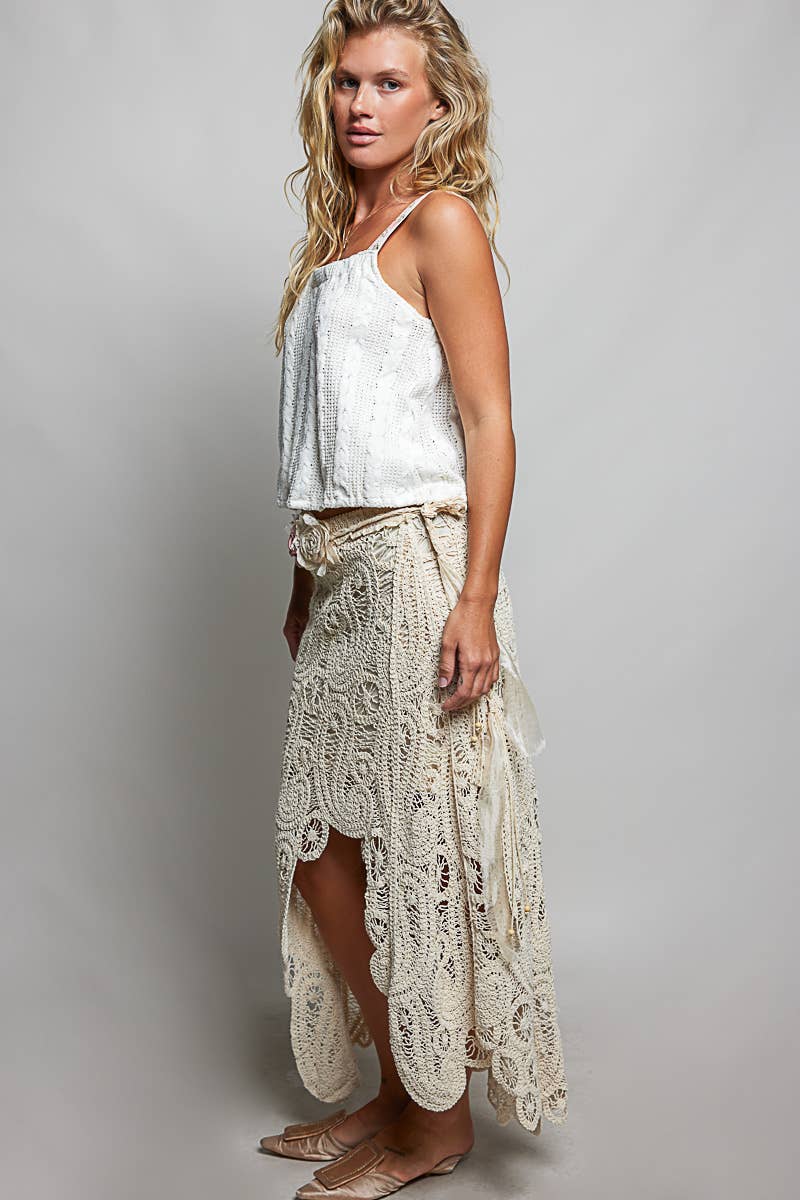 Elastic Band Crochet Hi-Low Solid Skirt