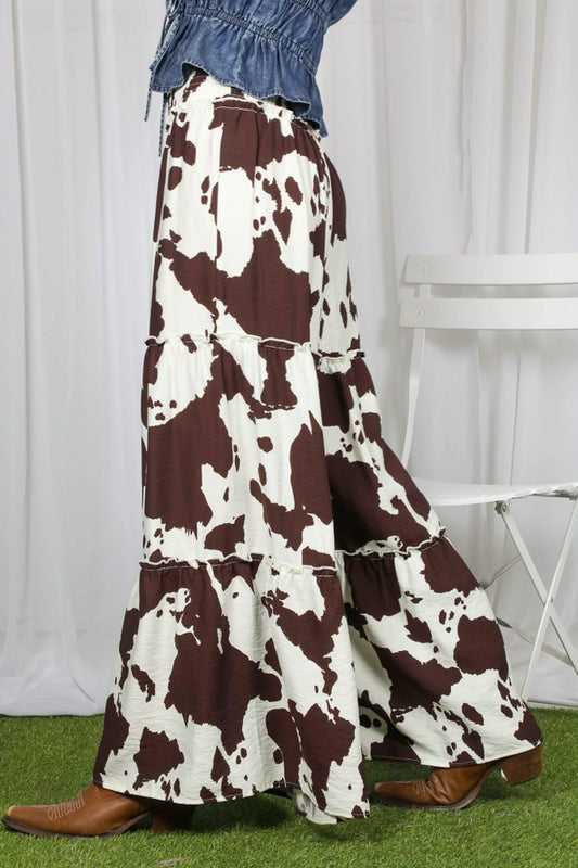 Maxi tier wide leg beach palazzo cow print pant
