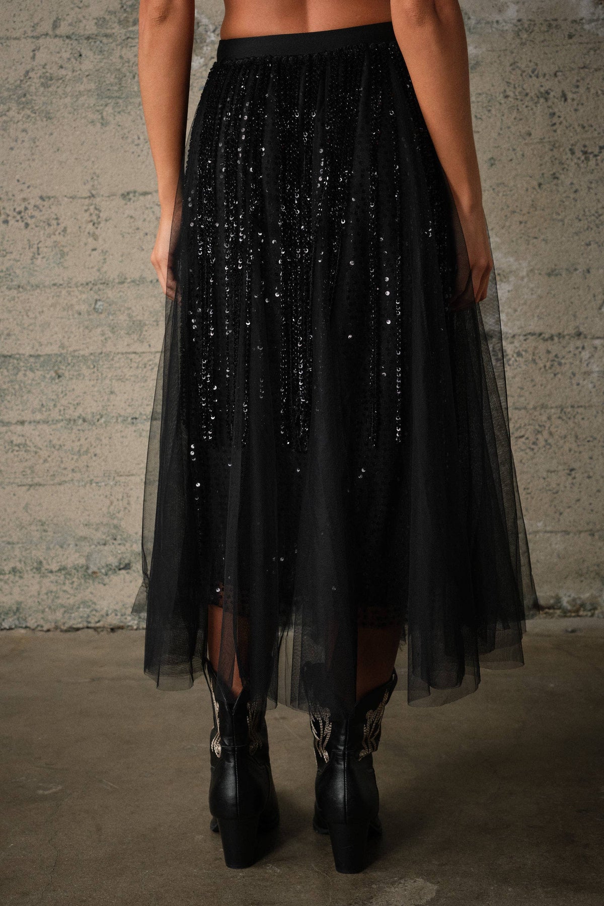 Starlight Beaded Mesh Midi Skirt