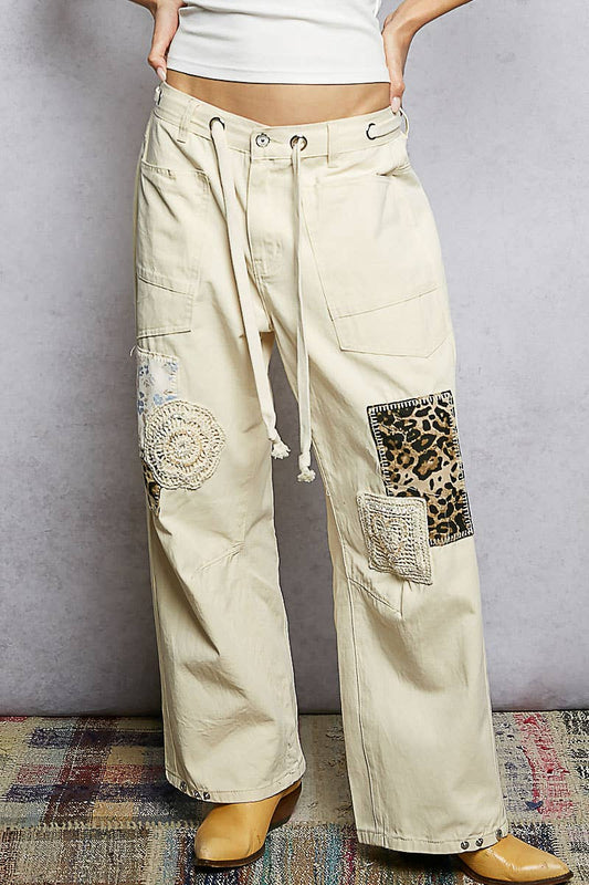 Twill Denim Patchwork Straight Pants