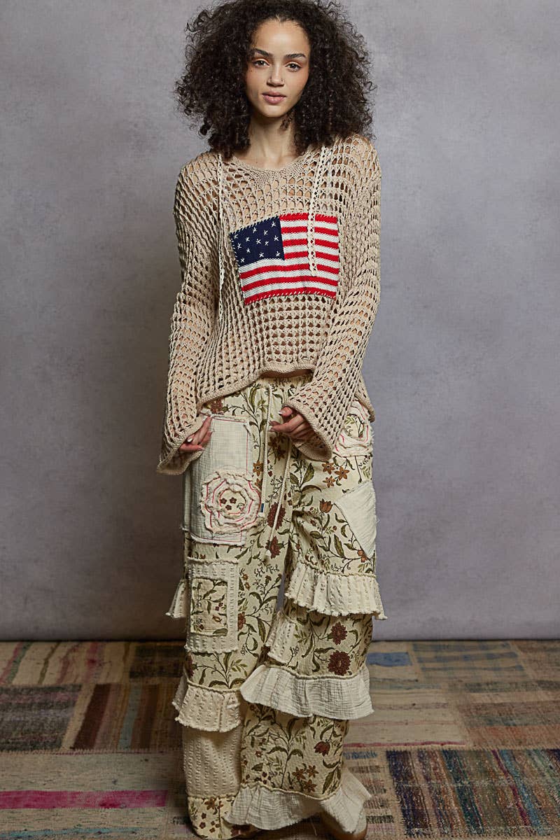POL Long sleeve American Flag Hoodie Thin Sweater Top