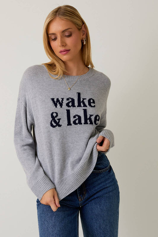 ROUND NECK 'WAKE & LAKE' LT WEIGHT SWEATER