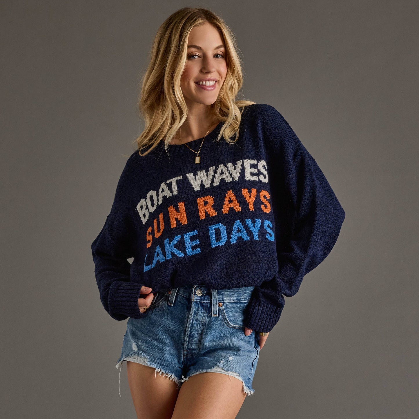 Navy & Orange Lake Days Lightweight Sweater