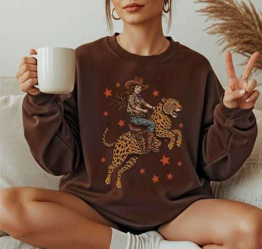 Leopard Ridin Cowgirl  Sweatshirt