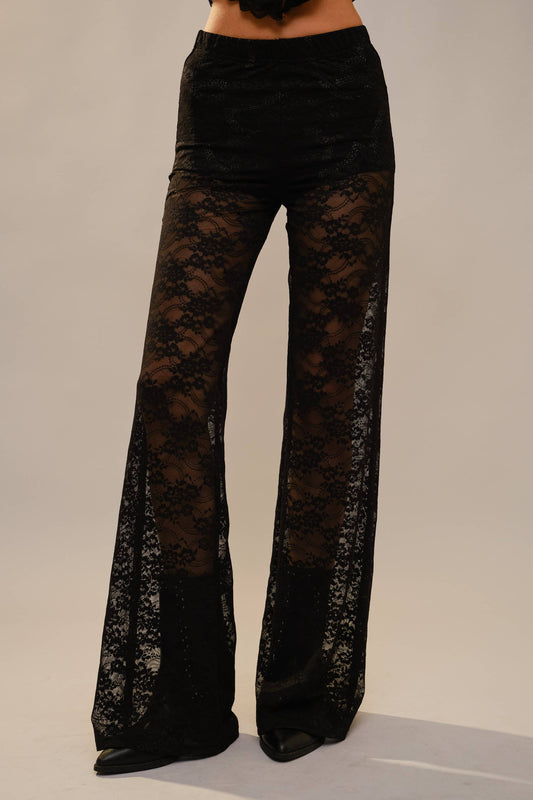 23781P Floral Lace Western Stitch Inner Short Flare Pants: BLACK