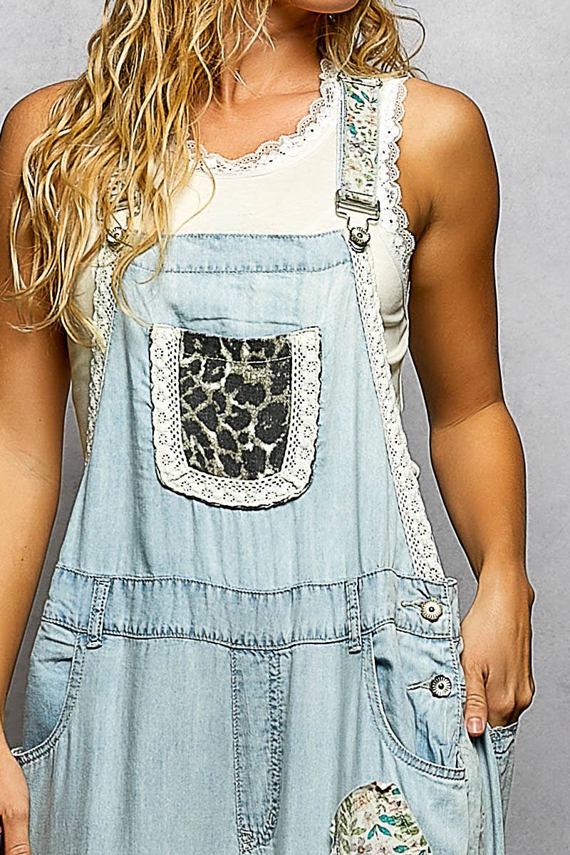 PREORDER - SHIP MID MAY POL Feminine Mixed Printed Fabric Ruffle Wide Leg Overall