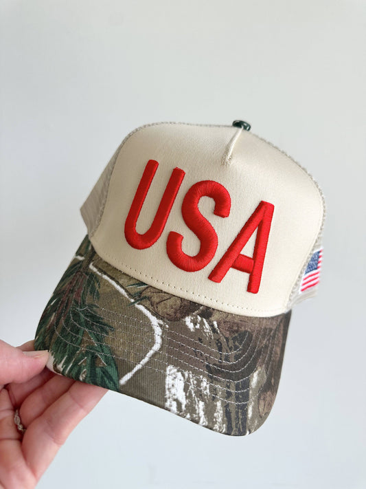 USA Vintage Trucker Hat-Camo