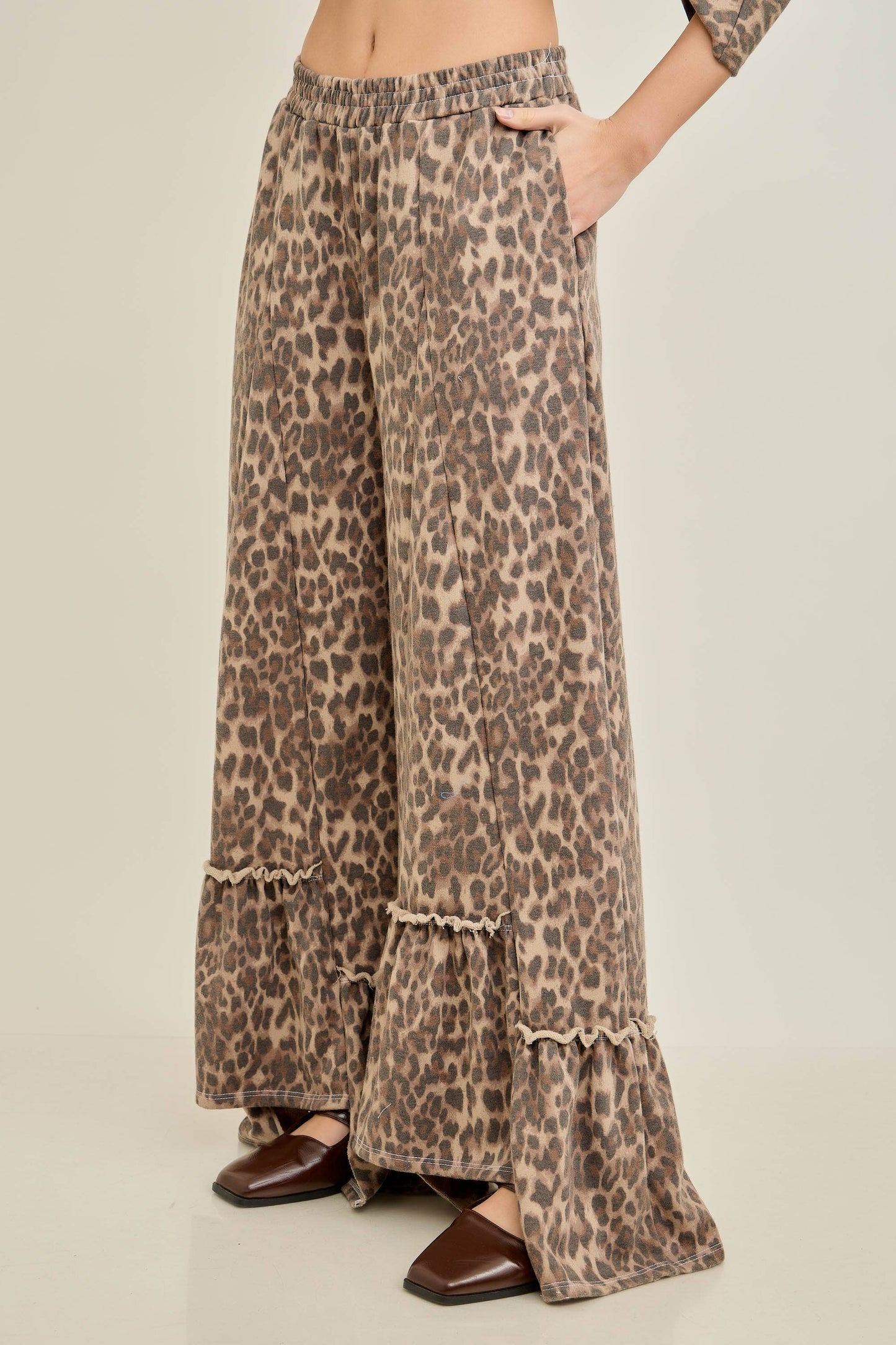 Animal Leopard Cheetah print Tiered Skirt Pants - CREAM or MOCHA