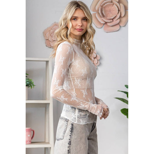 Lace Long Sleeve See Through Top
