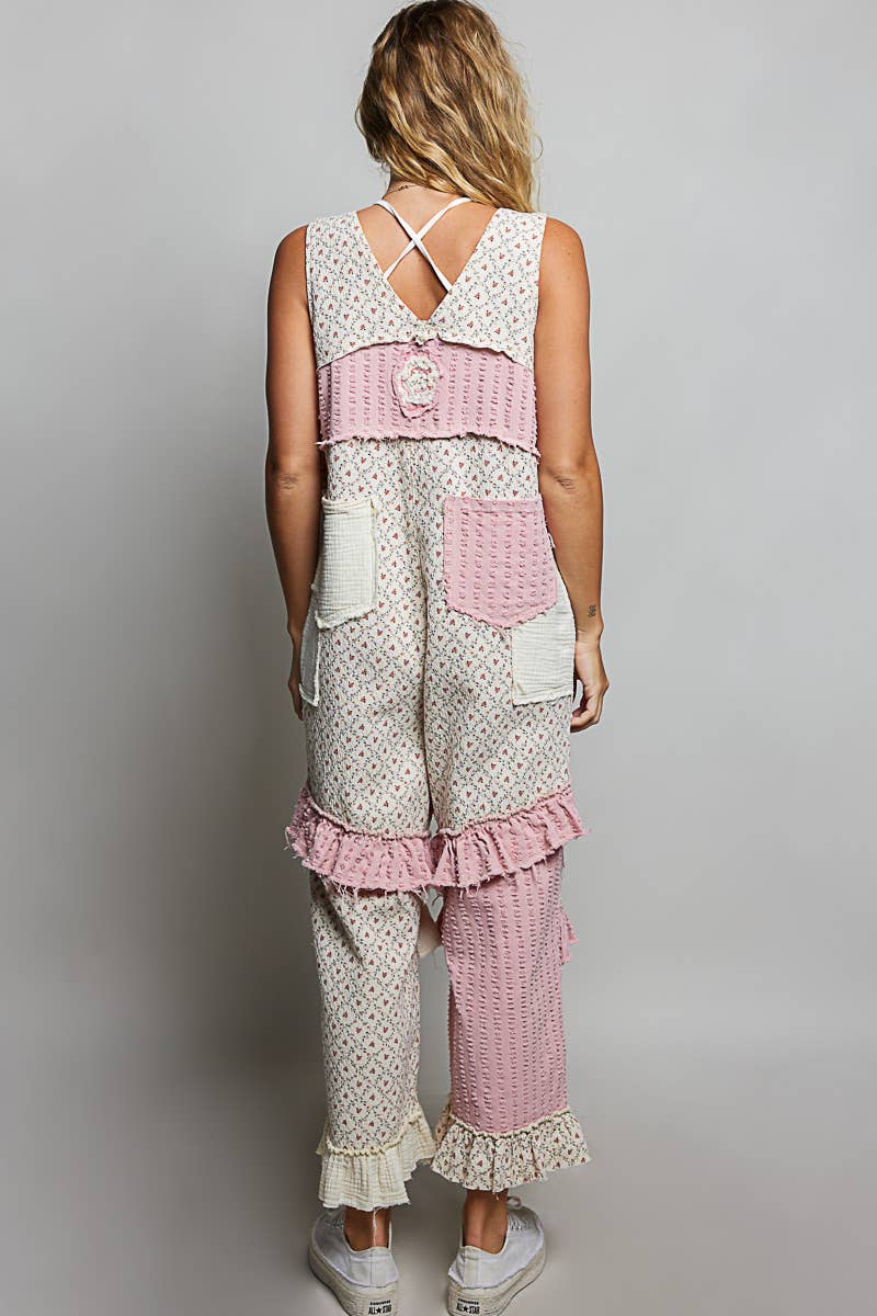 Blooming Boho  Floral Print Patchwork Sleeveless Wide Leg Jumpsuit