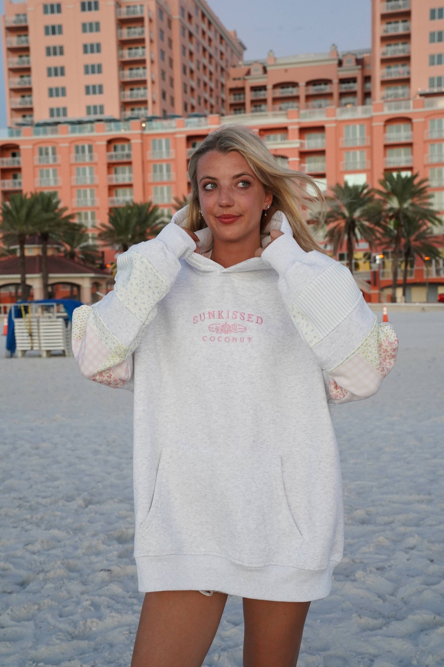 Sunkissedcoconut Logo Quilted Pastel Embroidered Hoodie