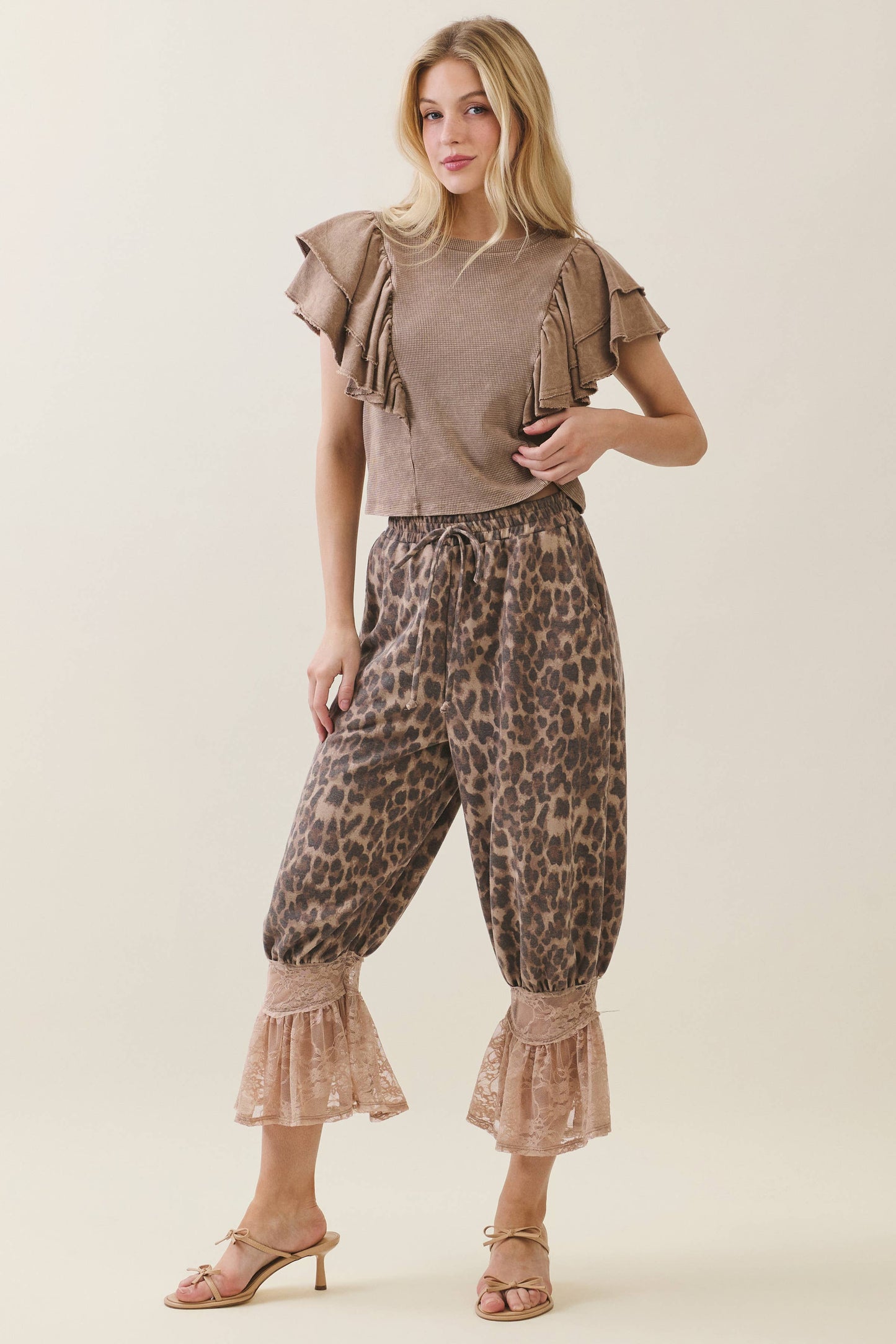 Animal Leopard Print Lace Bloomer Pants