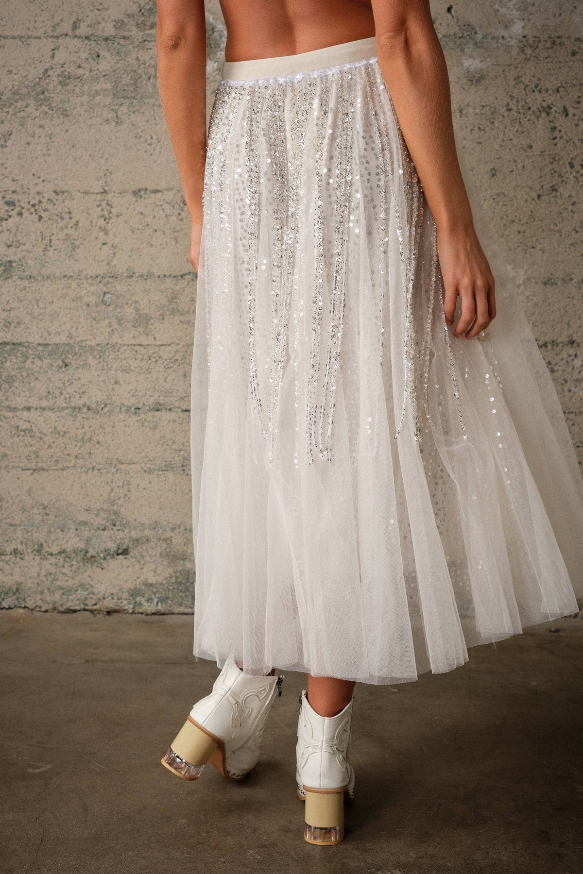 Starlight Beaded Mesh Midi Skirt
