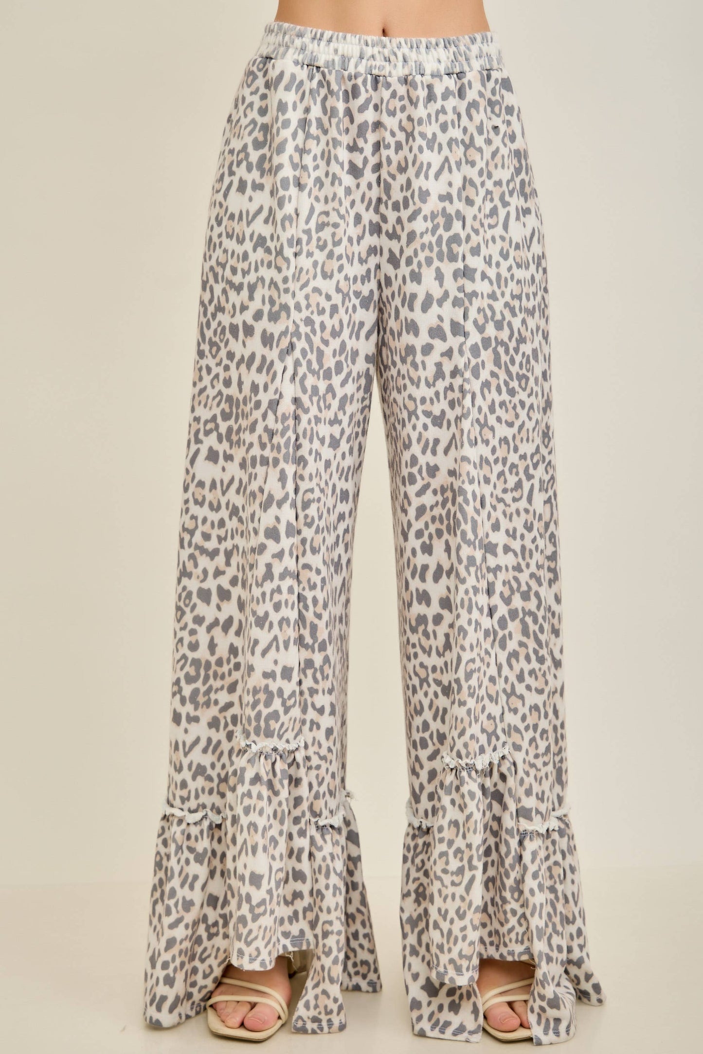 Animal Leopard Cheetah print Tiered Skirt Pants - CREAM or MOCHA