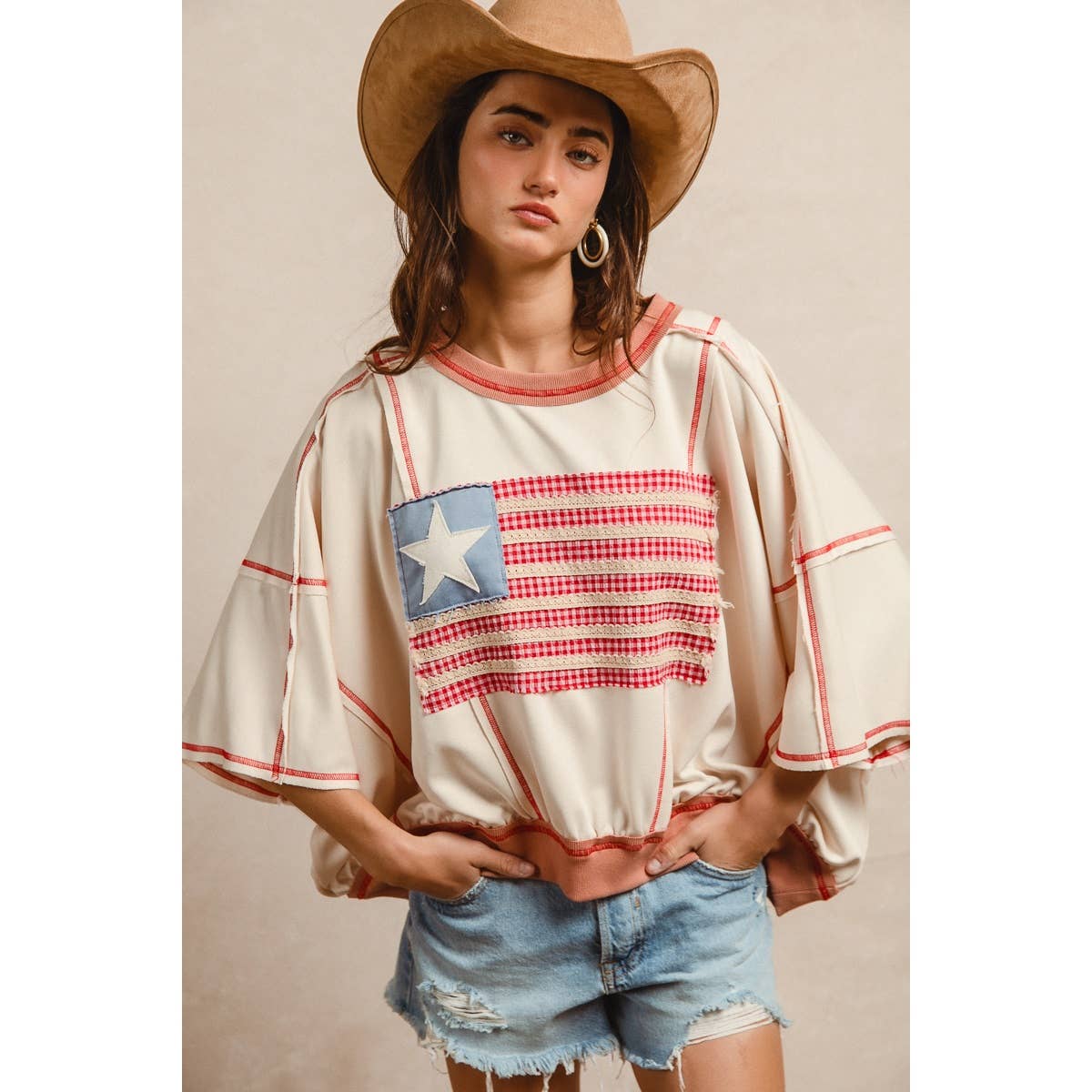 AMERICAN FLAG PATCHWORK OVERLOCK STITCH TOP