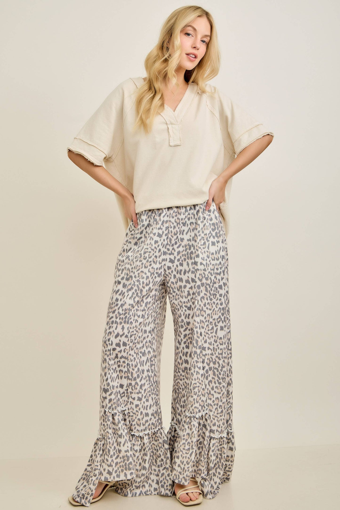 Animal Leopard Cheetah print Tiered Skirt Pants - CREAM or MOCHA