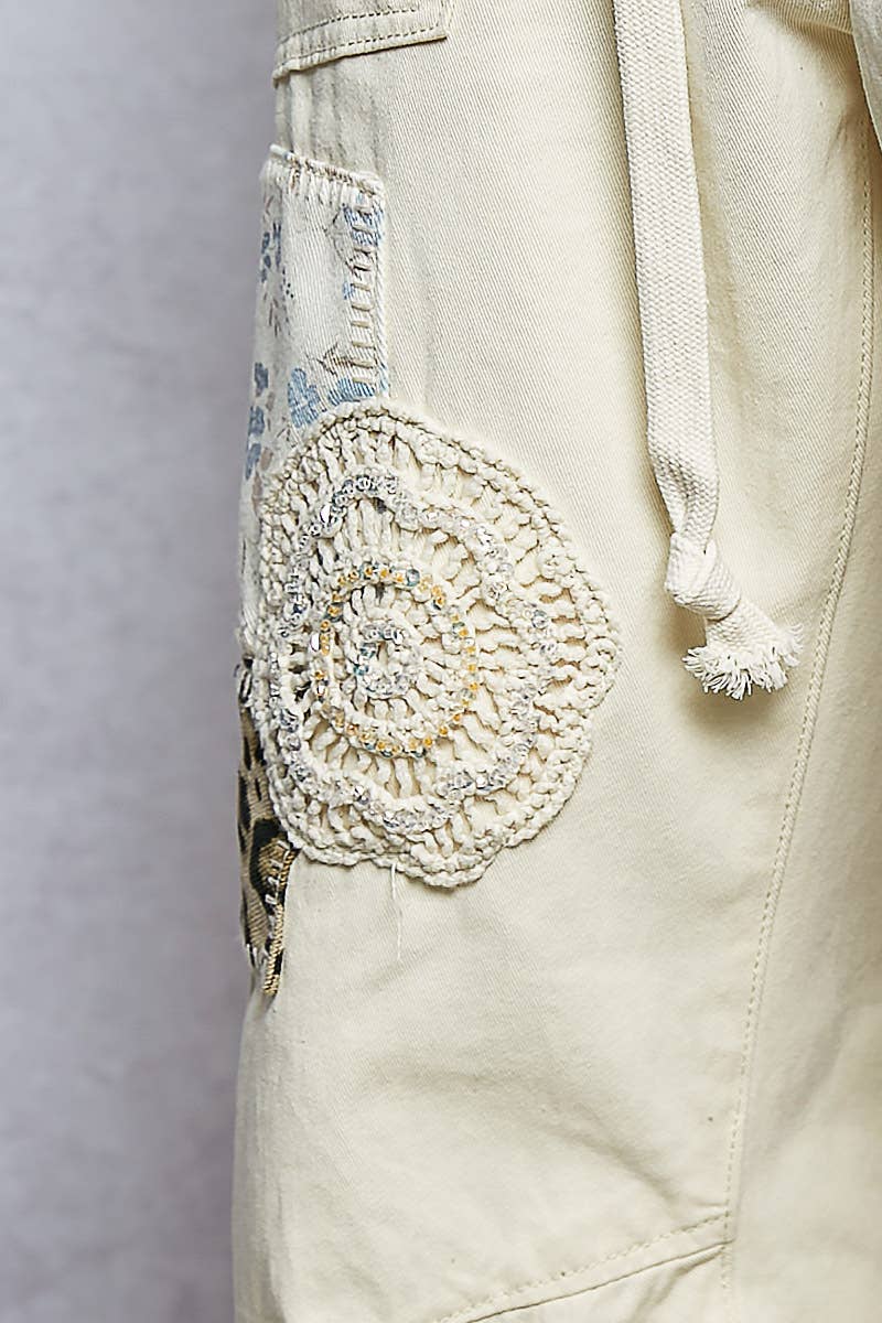 Twill Denim Patchwork Straight Pants