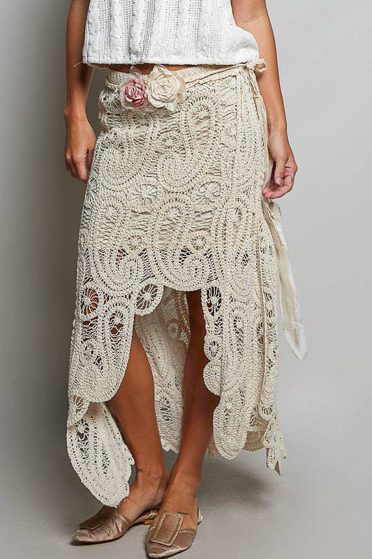 Elastic Band Crochet Hi-Low Solid Skirt