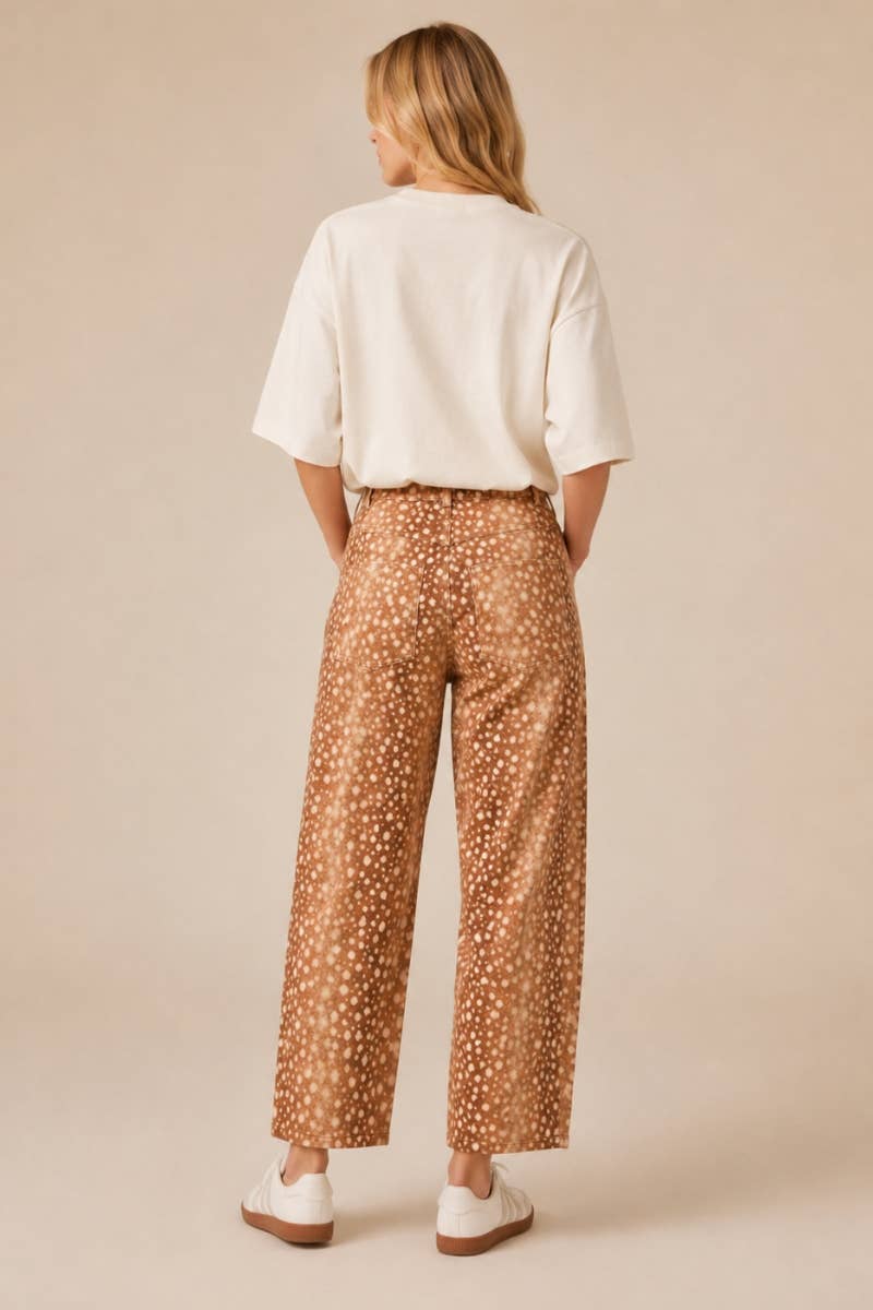 The Fawn Print Barrel Fit Pants: BAMBI BROWN