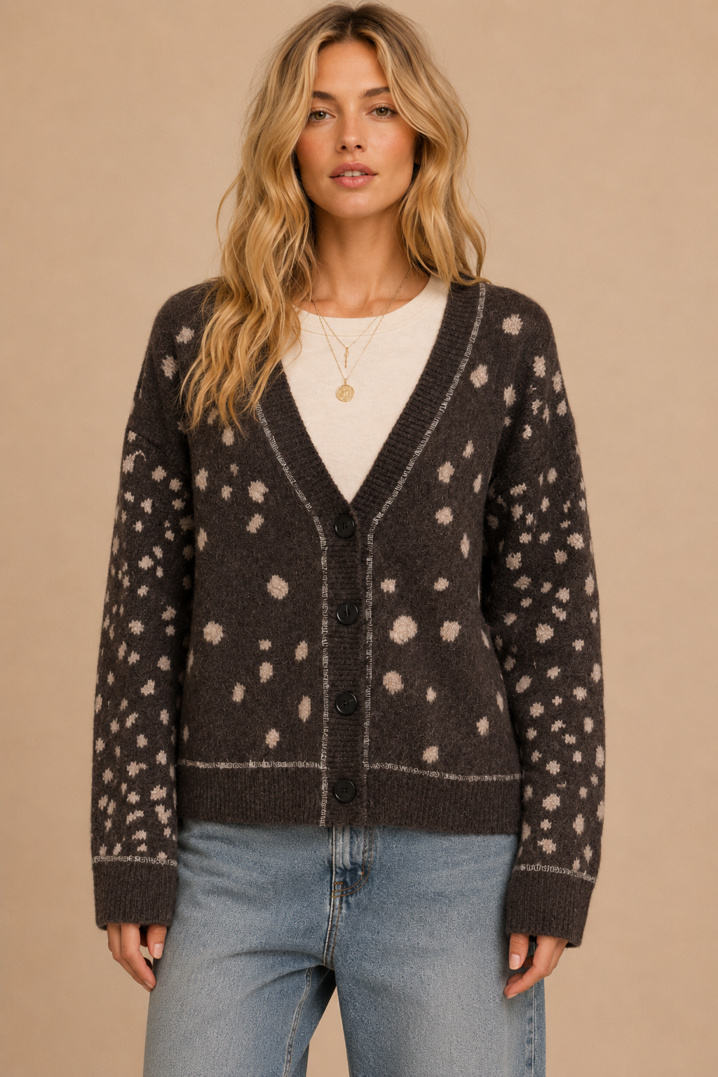 SEPT SHIP FAWN ARTWORK PRINT BUTTON DOWN CARDIGAN