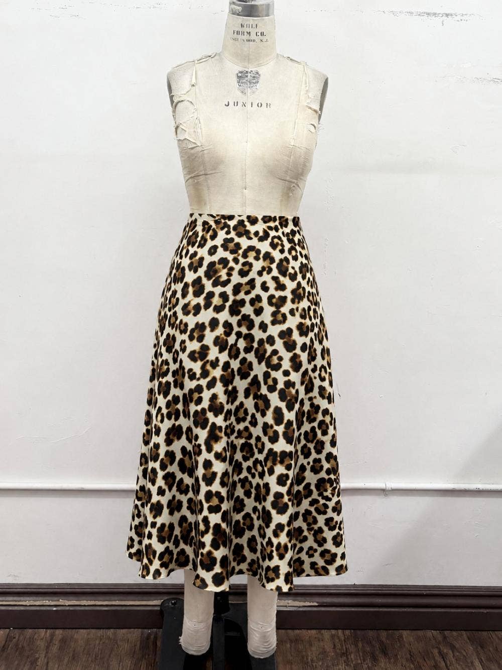 Leopard Satin Midi Skirt: Brown animal