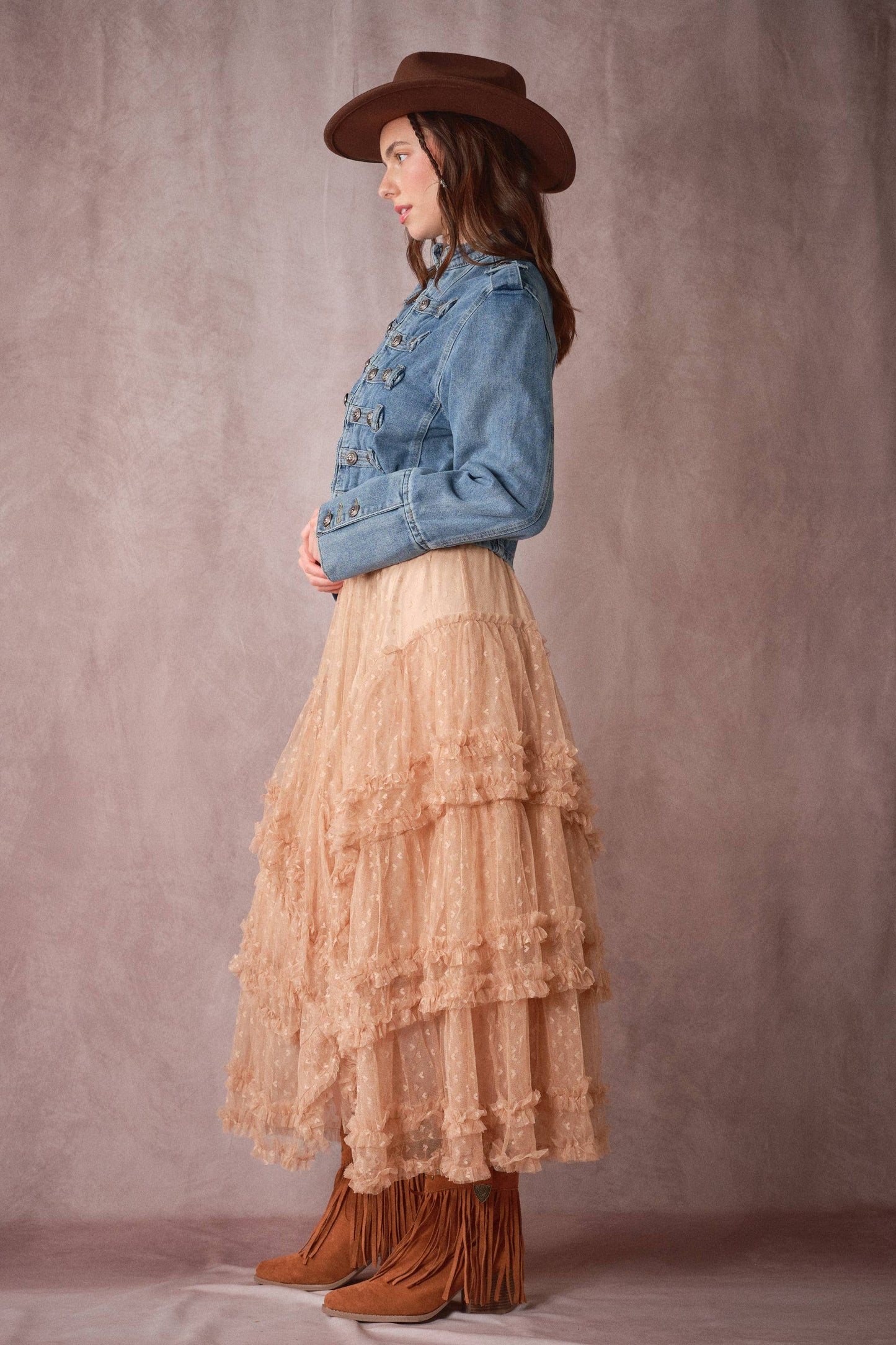 Washed Denim Napoleon Jacket: DENIM