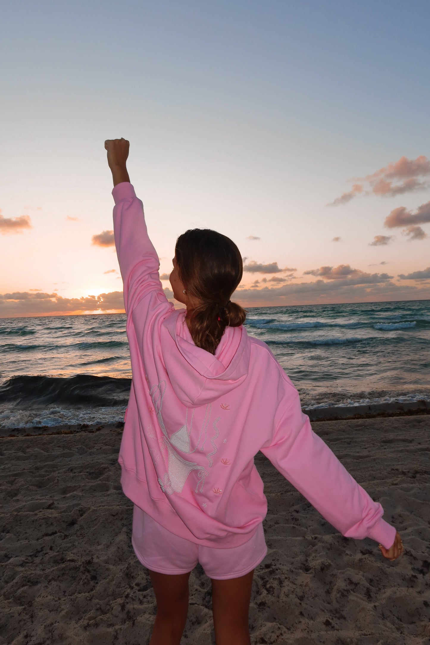 Lottie Pink Bikini Beaded Ocean Hoodie 100% Cotton