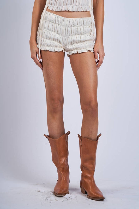 SOLID COLOR RUFFLE DOWN TIERED MICRO SHORTS