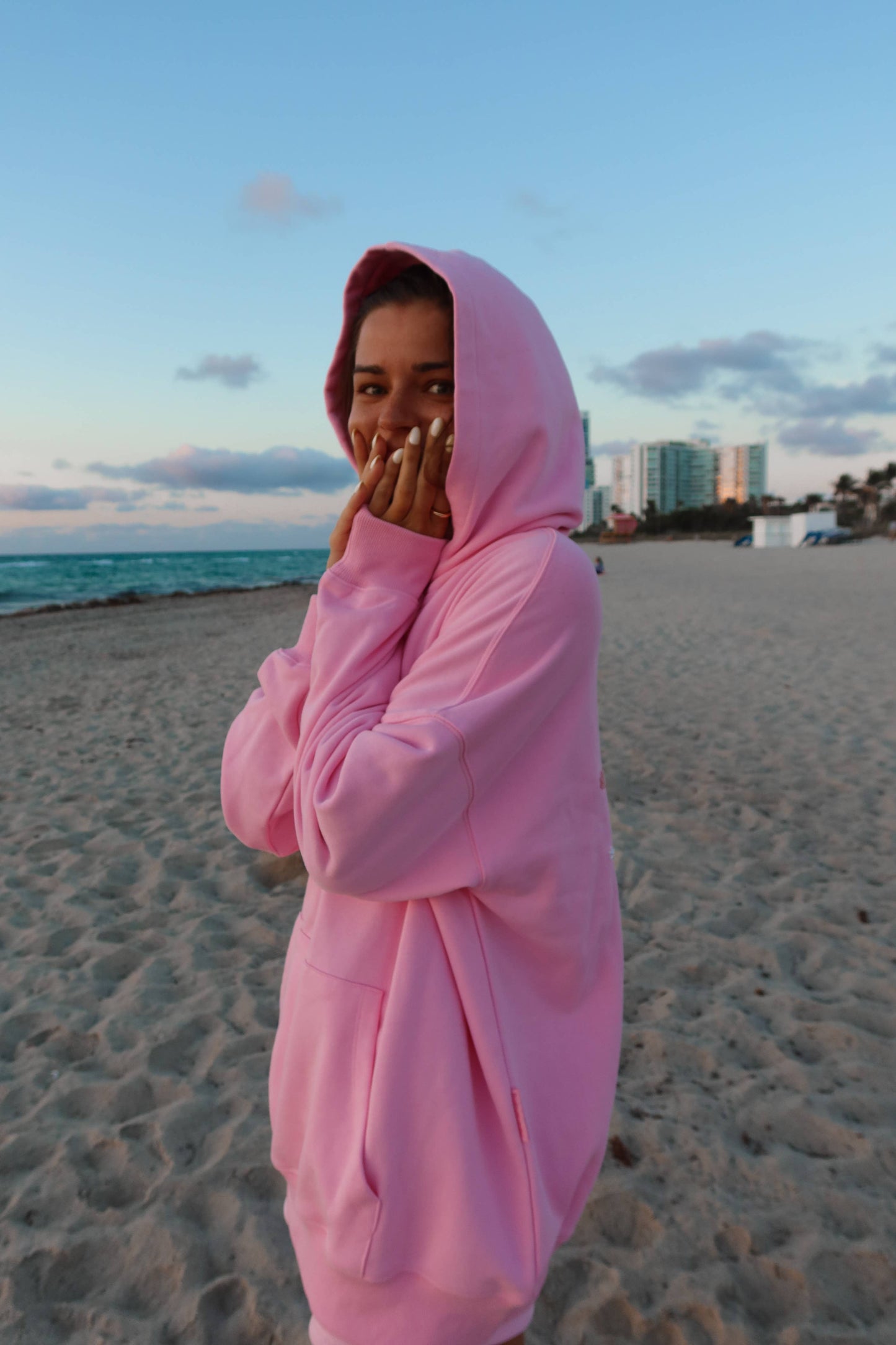 Lottie Pink Bikini Beaded Ocean Hoodie 100% Cotton