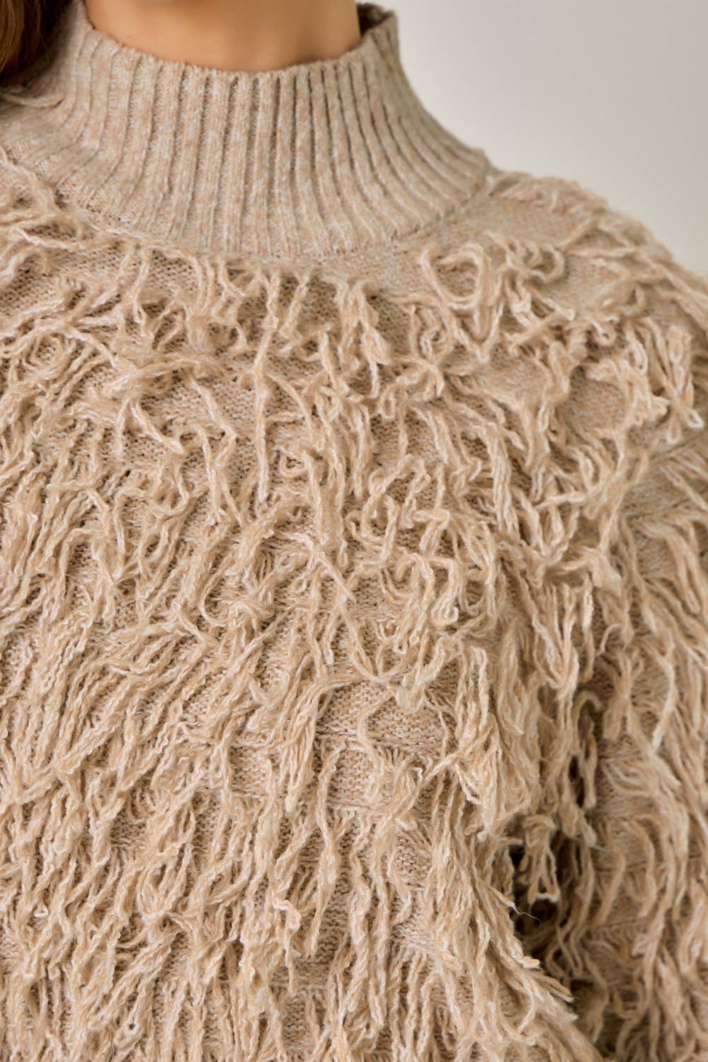 61640 Shaggy Knit Pullover Sweater: Ivory