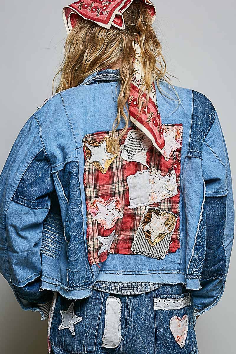 AUG 1st SHIP. Artisan Patchwork Denim Handcrafted Appliqué Vintage Jacket: DENIM MULTI