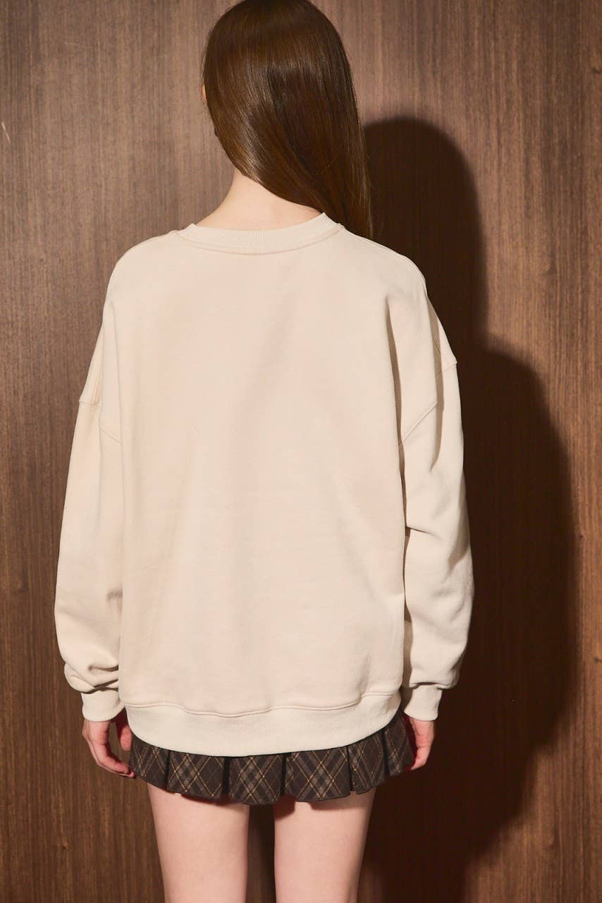 SWEATSHIRT WITH " PUMPKIN" PATCHES DETAIL: Beige
