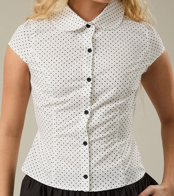 Short Sleeve polka dot front button with tie back