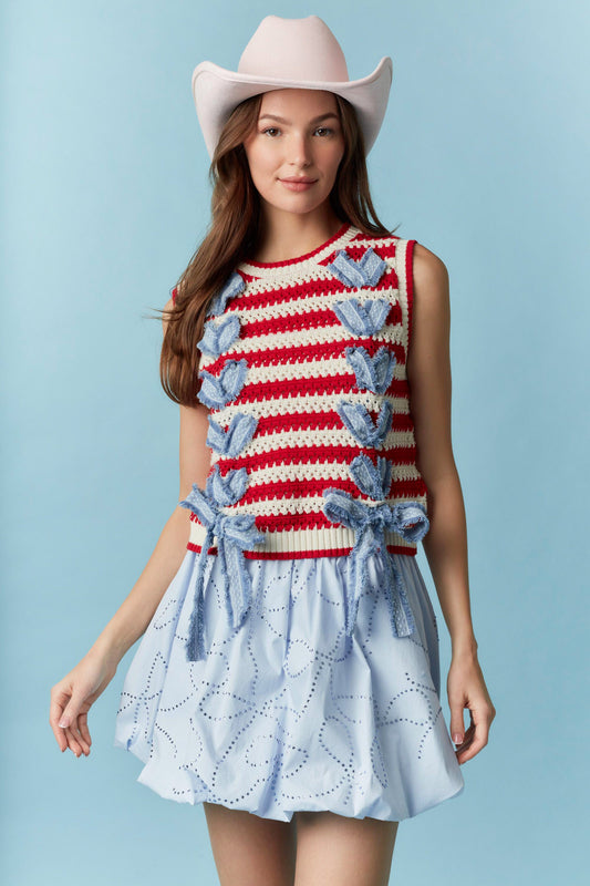 Striped denim ribbon vest