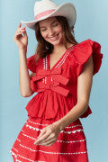 Red poplin bubble hem