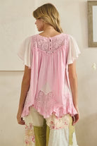 Oli and Hali -Washed lace ruffle hem tunic - Peony Pink